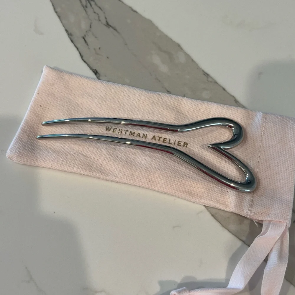 Westman Atelier Silver Heart-Shaped Metal Hair Pin with Pink Pouch